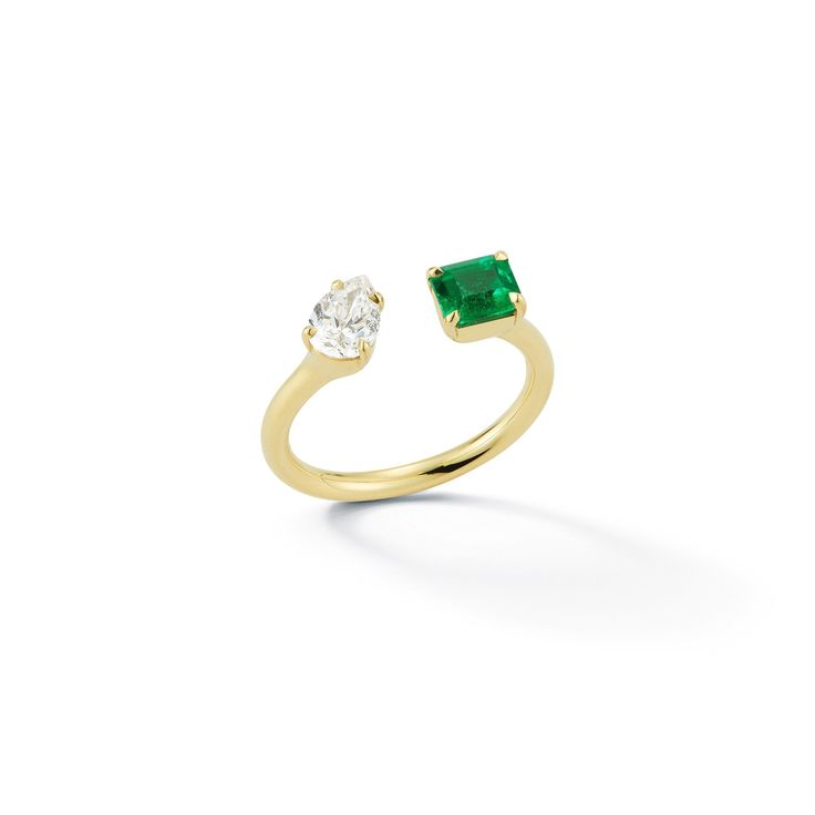 Prive Diamond Pear and Emerald Open Ring