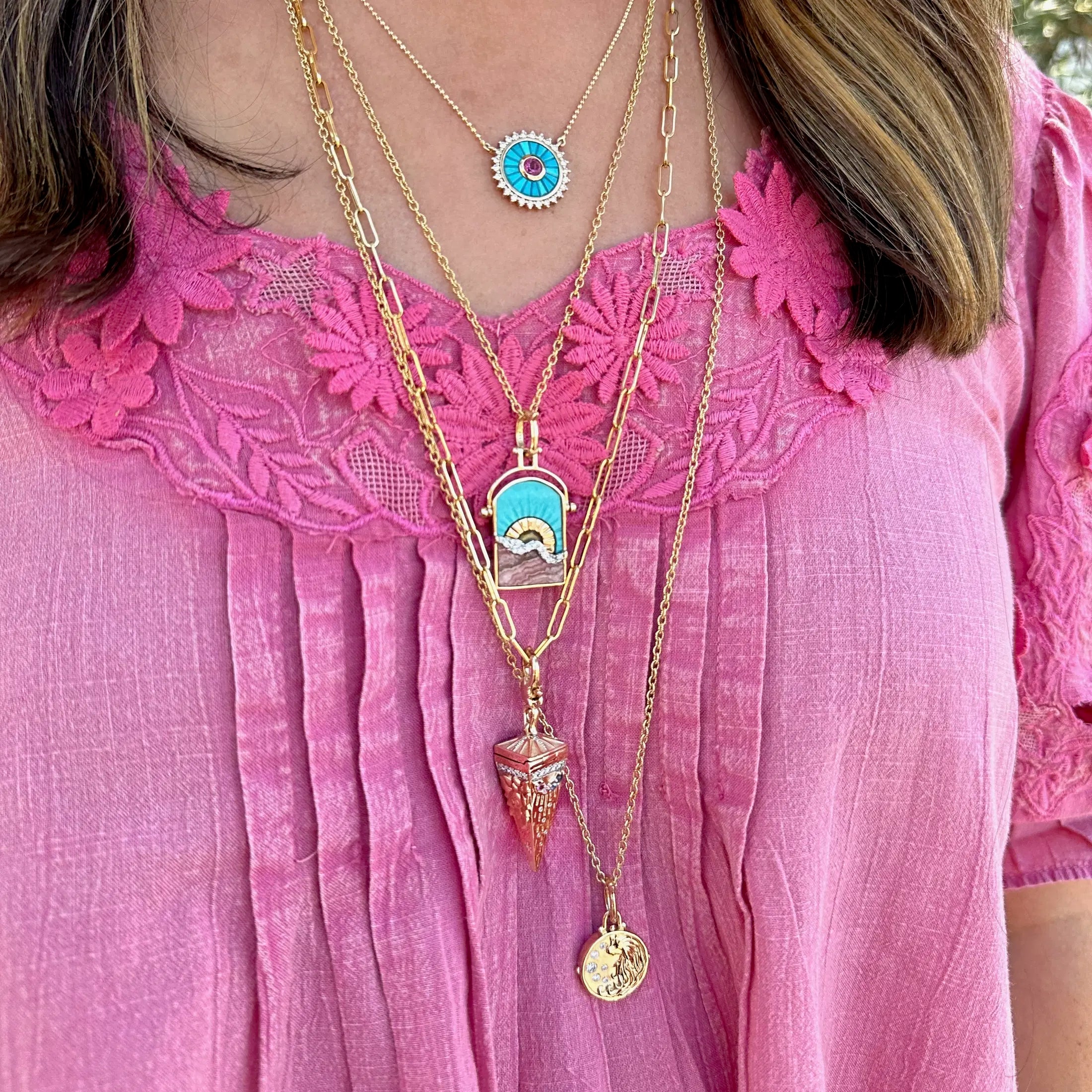 Four-Sided Pendulum Evil Eye Locket Pendant