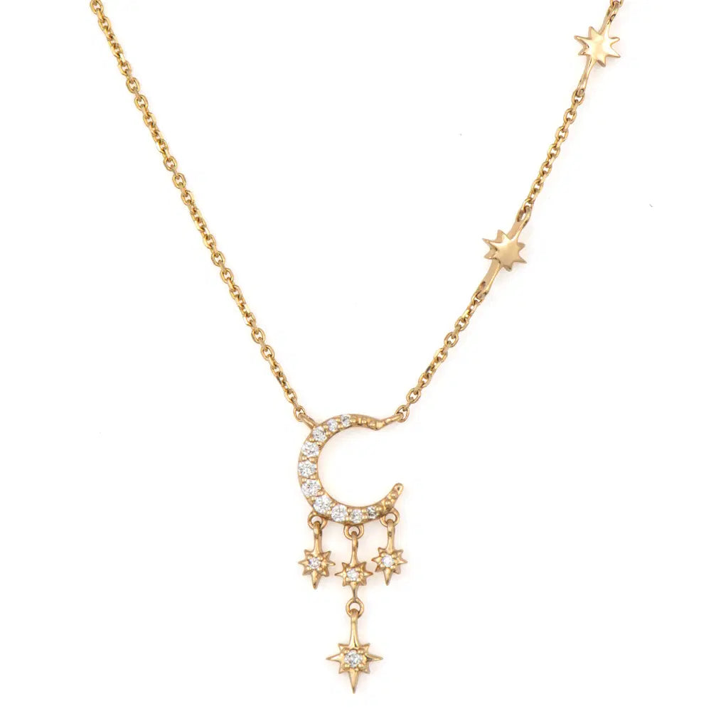 Night Sky Moon and Stars Delicate Necklace