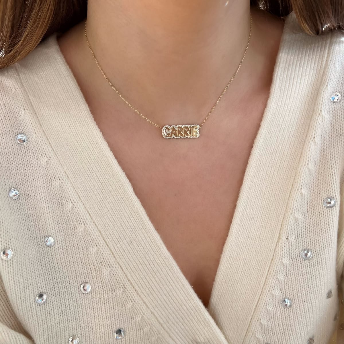 Extra Small Bubble with Pave Outline Necklace