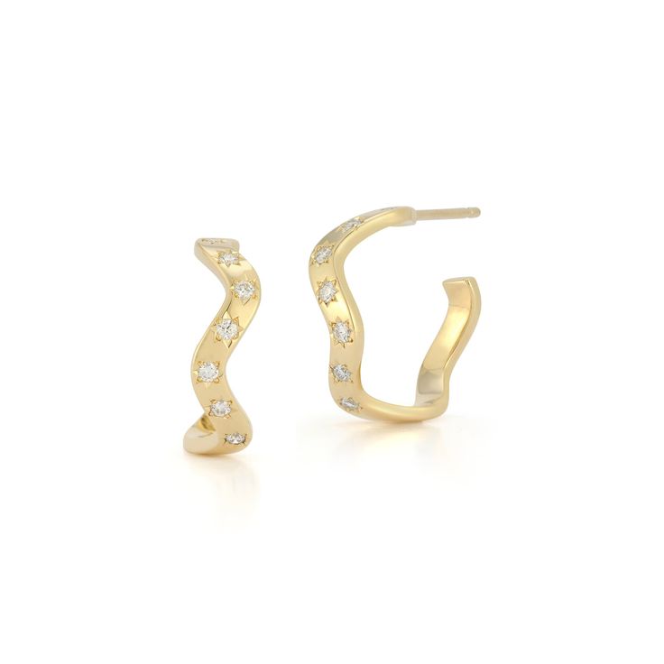 Anniversary Medium Diamond Wave Hoops