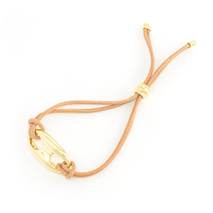 Gold Nautical Link On Leather Bracelet
