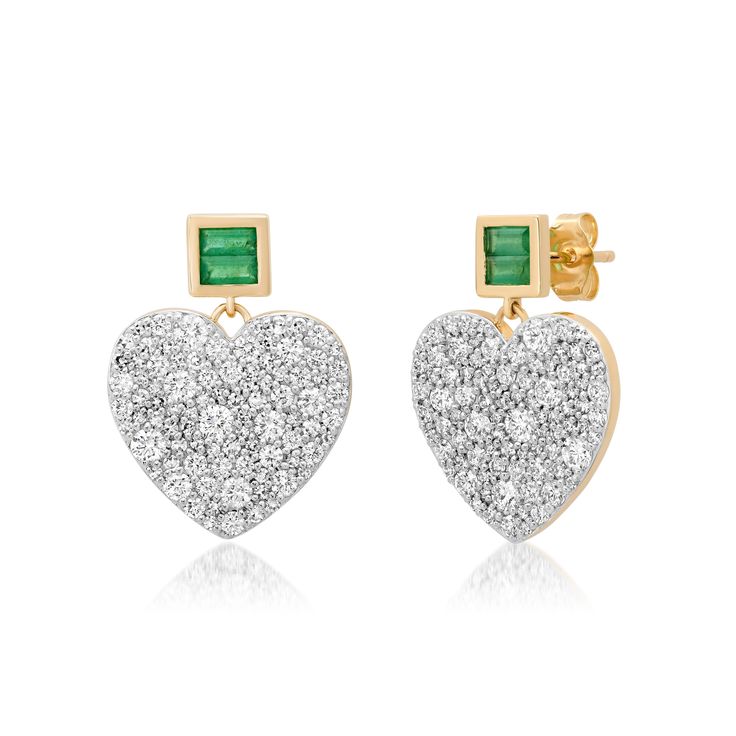 Diamond and Emerald Jumbo Sweetheart Earrings