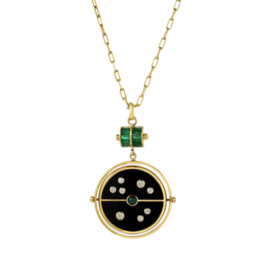 Black Onyx & Emerald Grandfather Compass Pendant