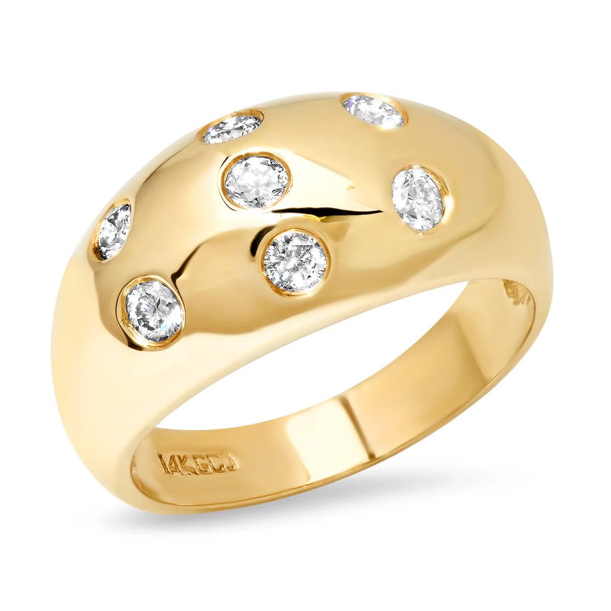 14K Yellow Gold 7 Diamond Gypsy Dome Ring