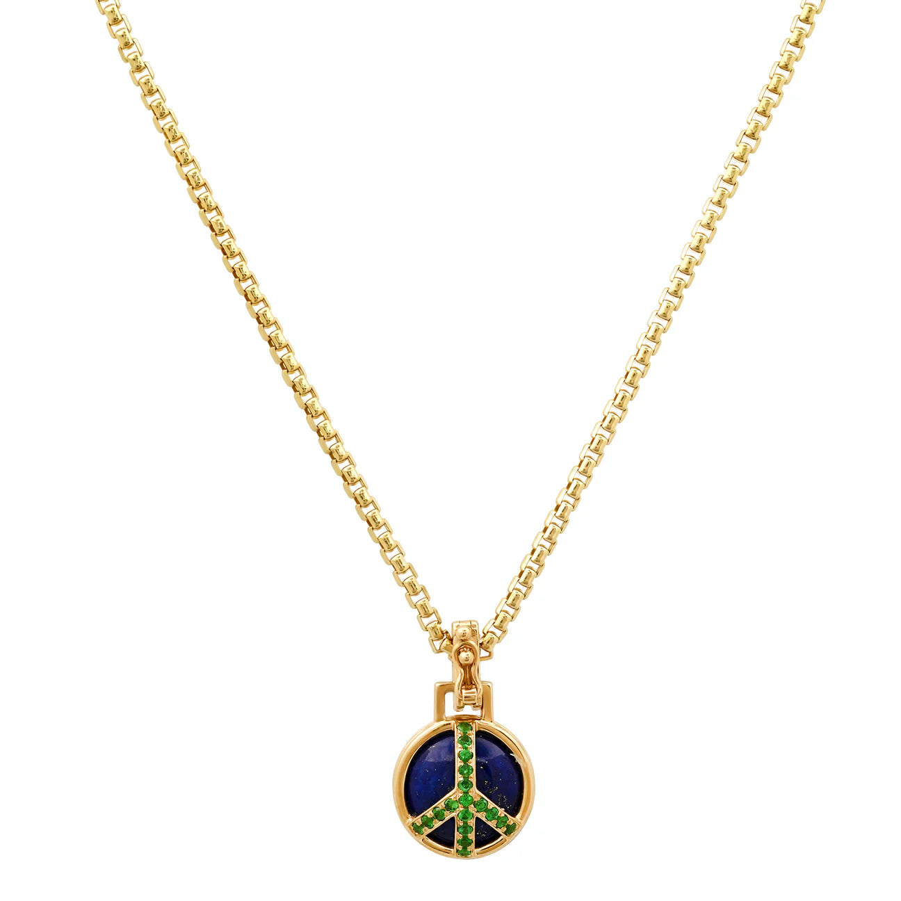 Mini Peace Necklace in Blue Lapis and Green Tsavorite