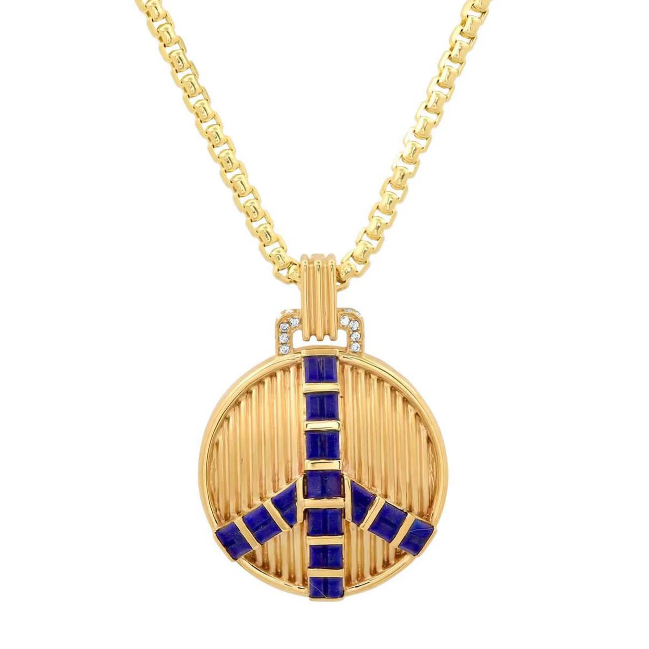 Midsize Peace Necklace in Ribbed Gold and Lapis