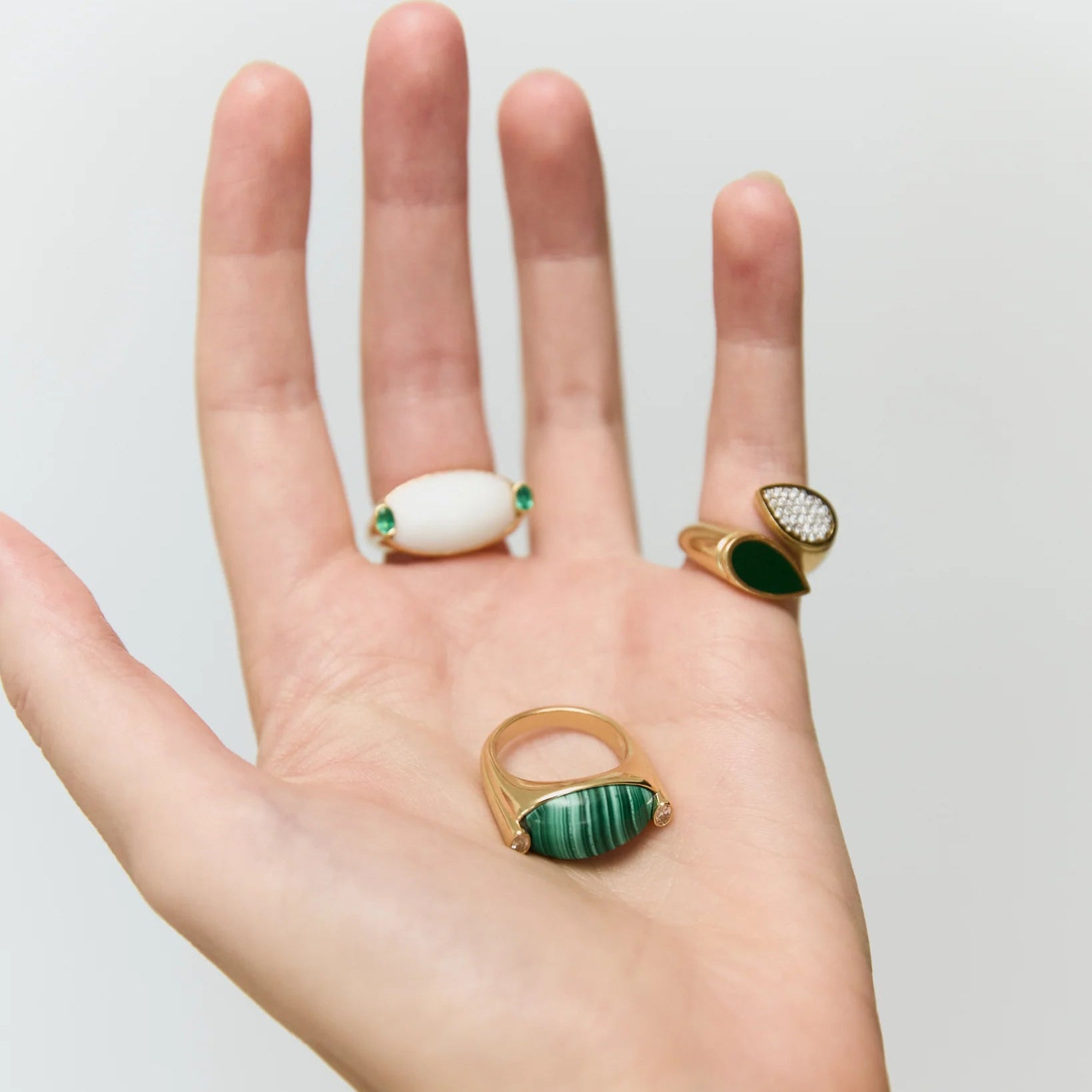 Oval Malachite And Diamond Signet Ring