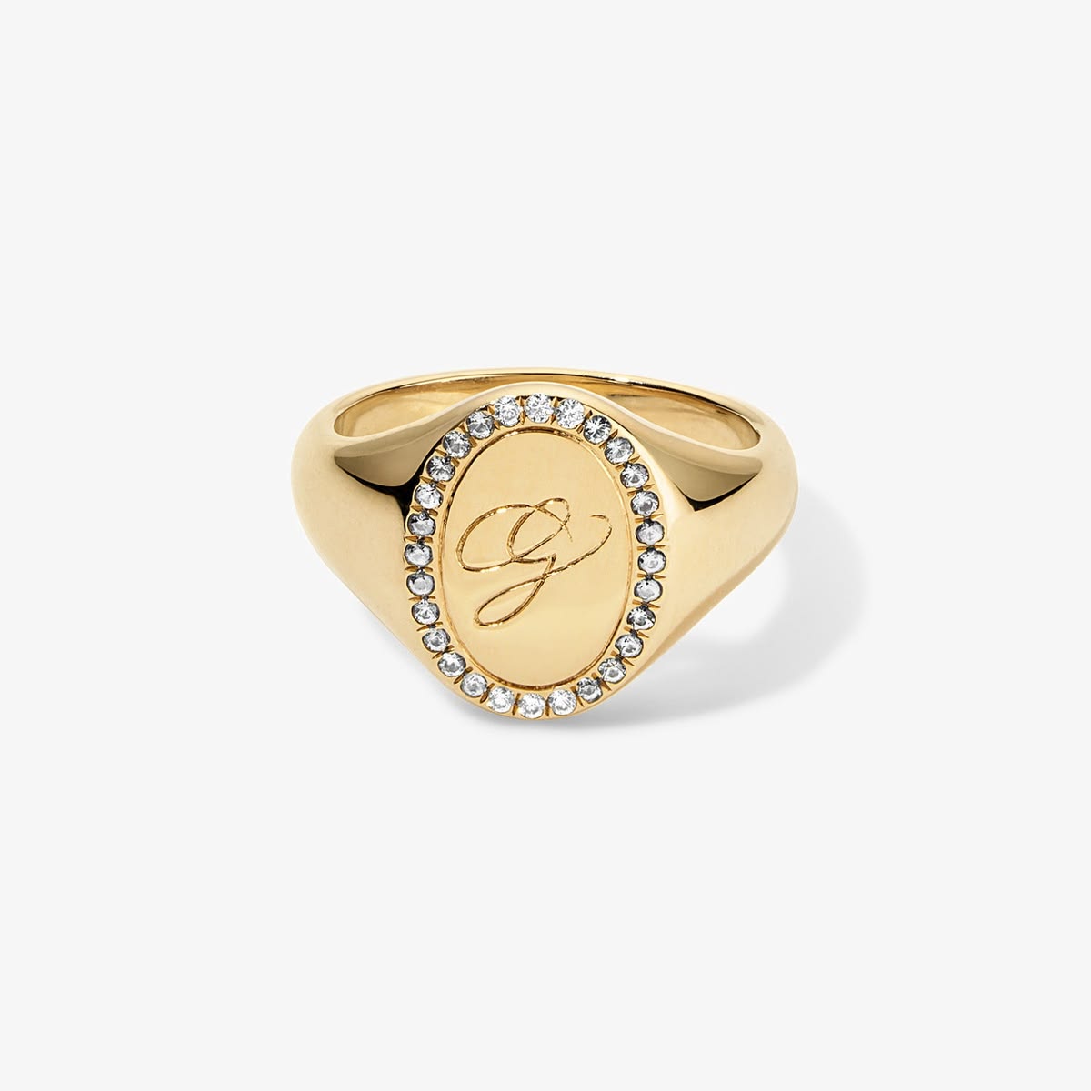 Grace Diamond Signet Ring with Initial