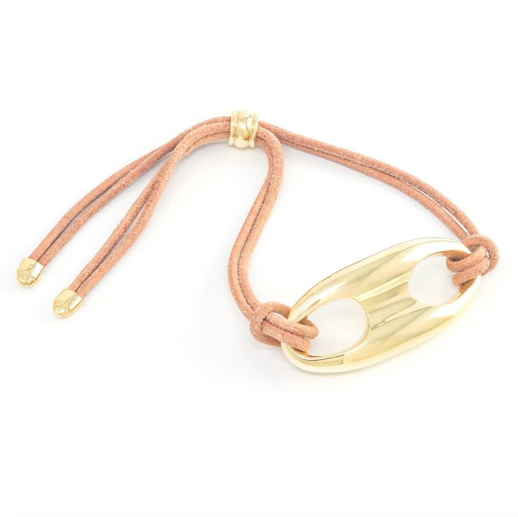 Gold Nautical Link On Leather Bracelet