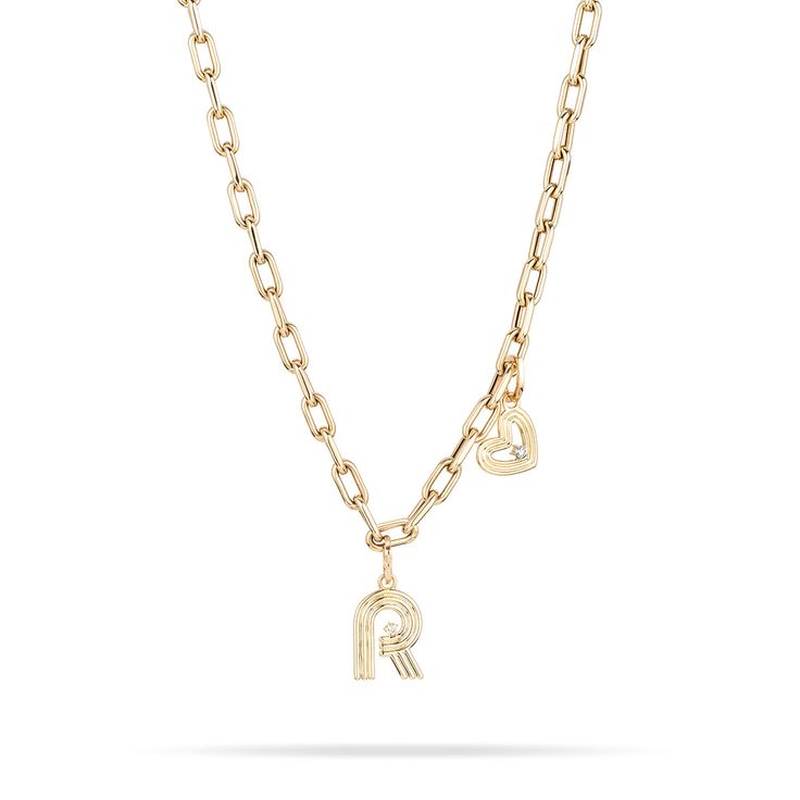 5.3mm Groovy Italian Chain Initial Heart Necklace