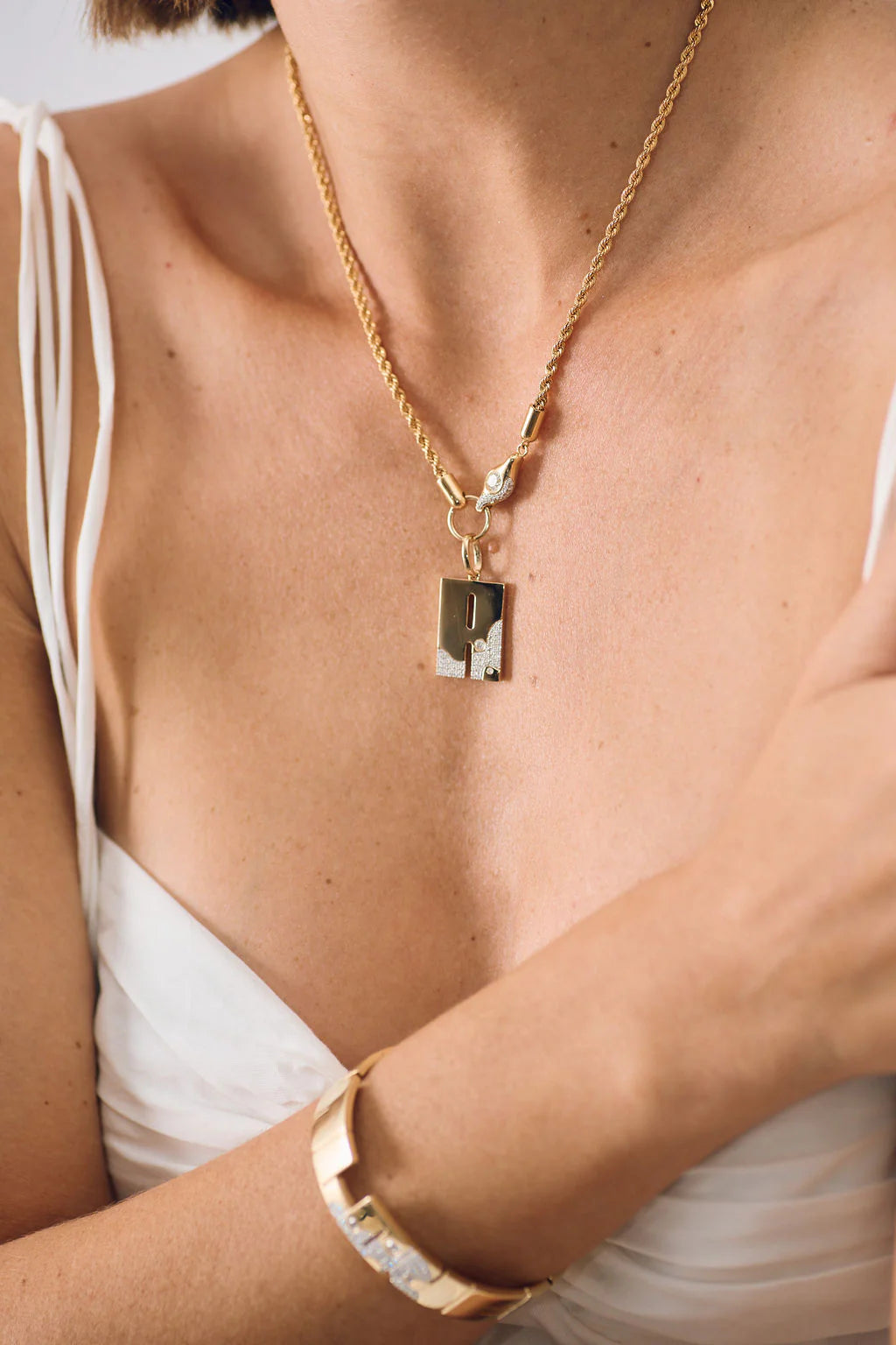 EVIL EYE Lava Rope Chain Diamond Necklace With Connector