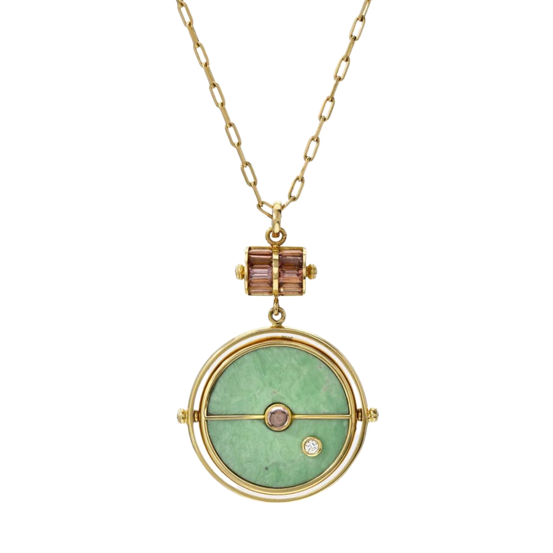 Turquoise & Lotus Garnet Grandfather Compass Pendant