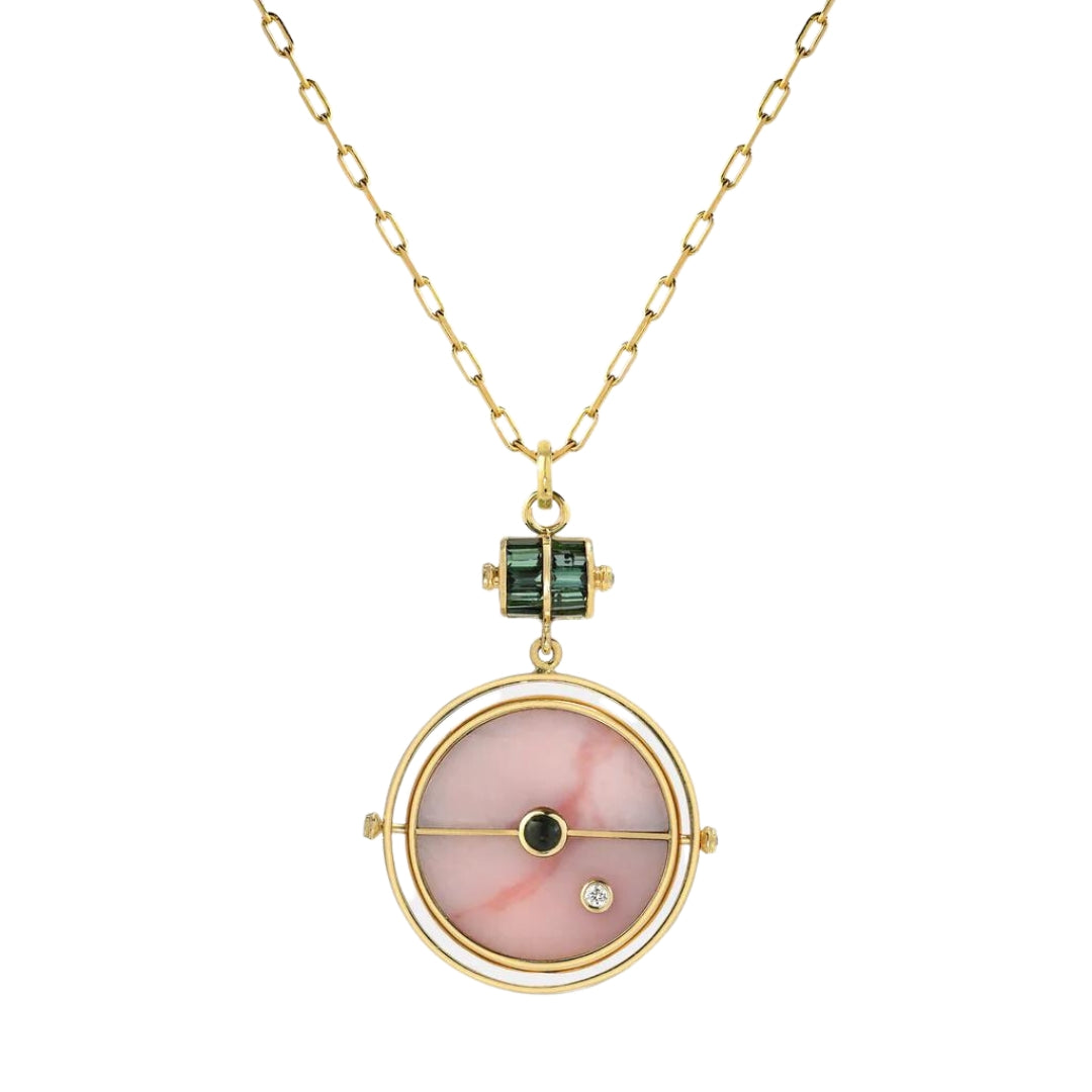 Pink Opal & Green Tourmaline Grandfather Compass Pendant
