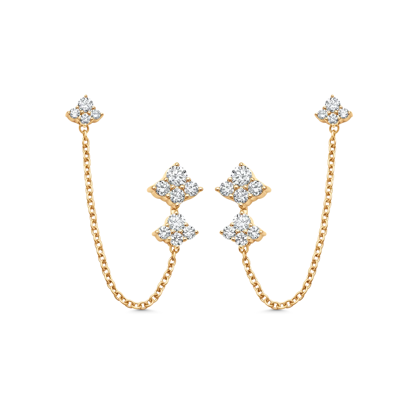 Dujour Gold and Diamond Four Cluster Chain Earring