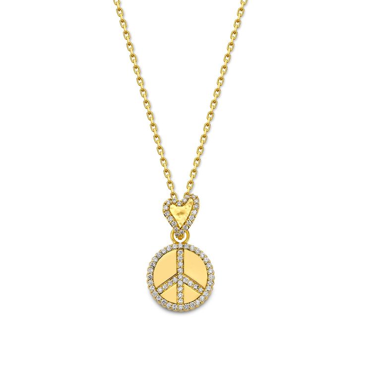 Peace Sign Pendant With Hammered Gold Heart