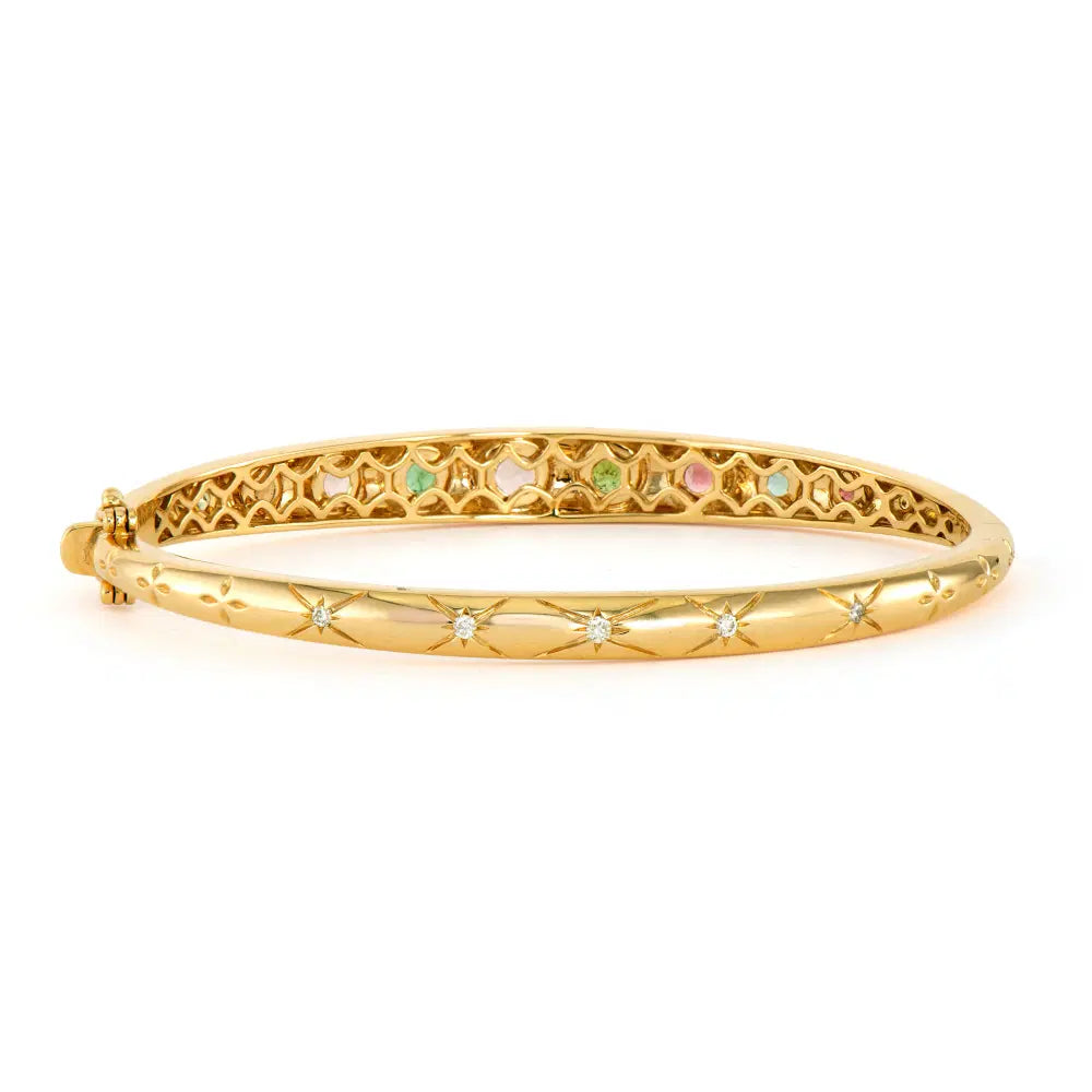 Starry Night Metal Set Tourmaline Graduated Engraved Bangle