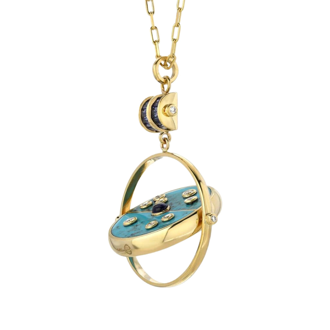 Grandfather Compass Pendant with Turquoise and Tanzanite