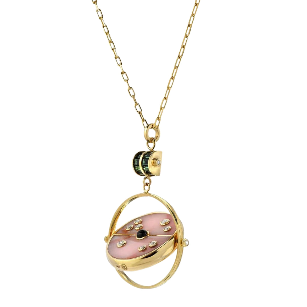 Grandfather Compass Pendant with Pink Opal and Green Tourmaline