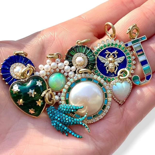 14K Gold Malachite Anna Heart Charm