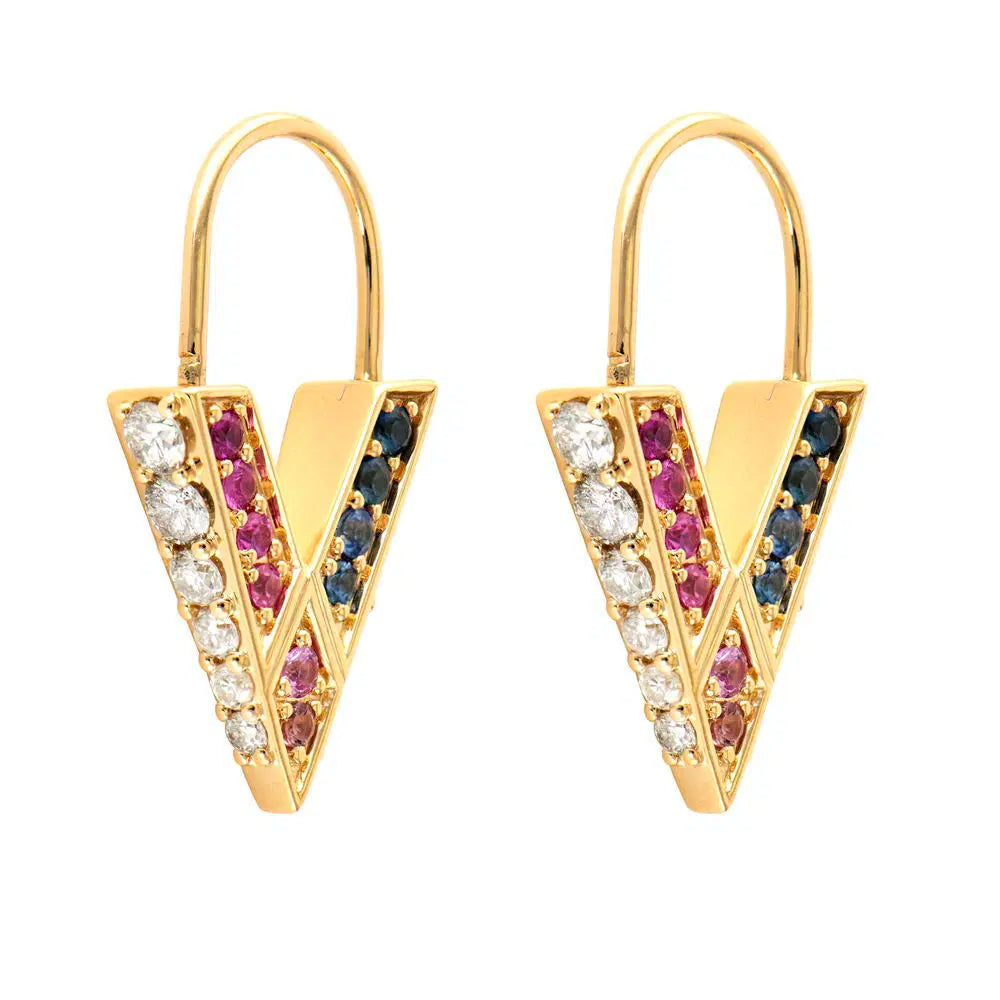 Unlock Love Sapphire V Hoop Earrings