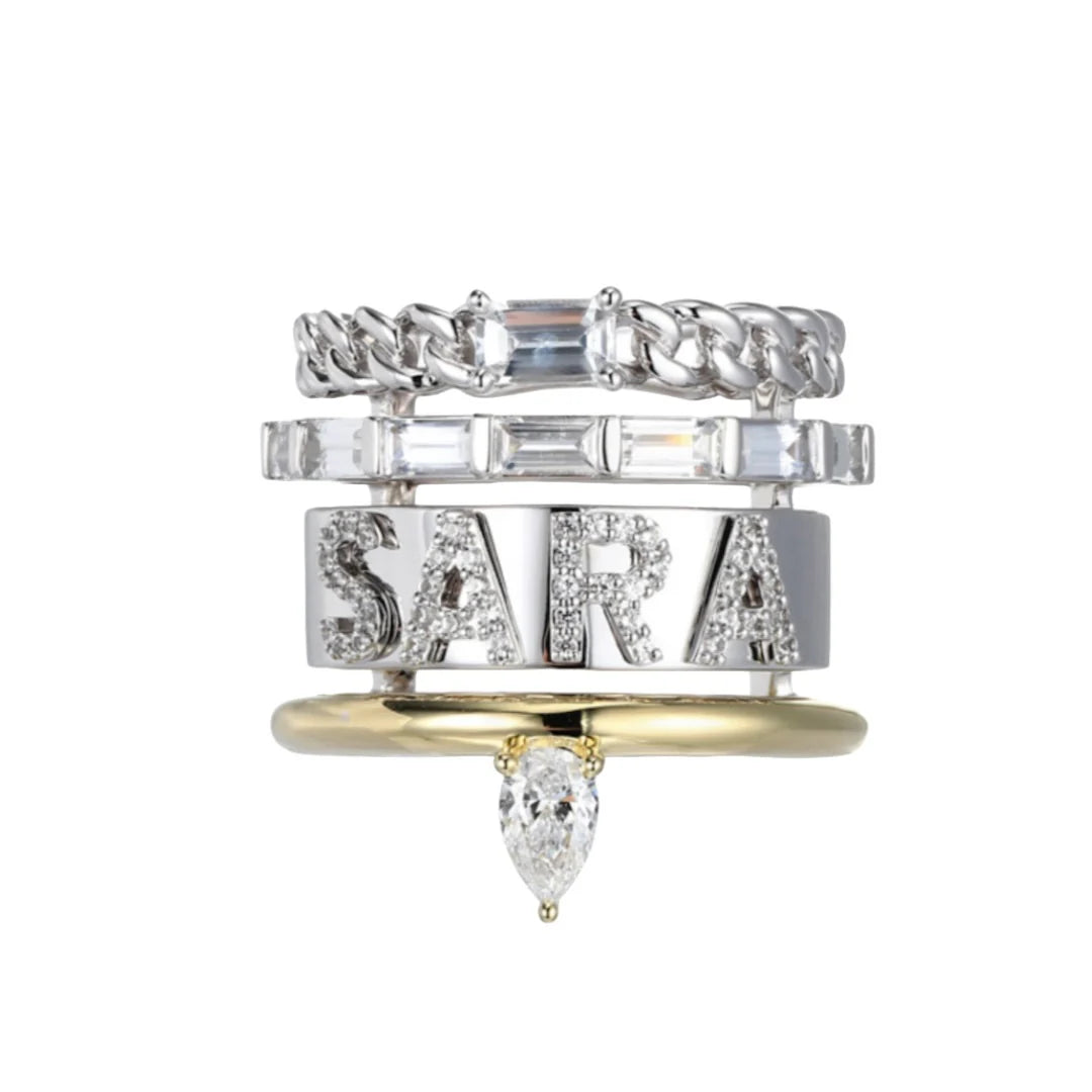 Mixed Metals Typestack Initial Ring