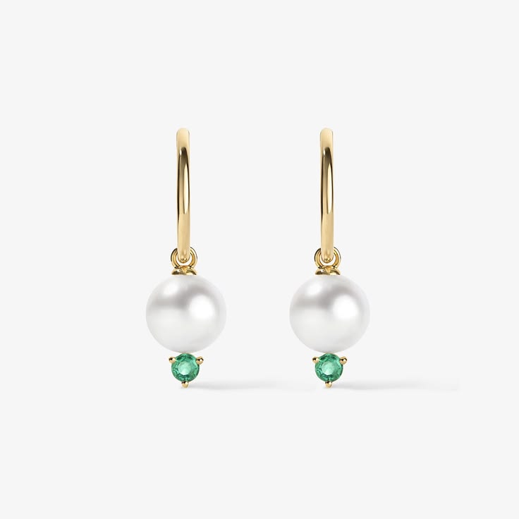 Grace Pearl and Emerald Hoop Earrings