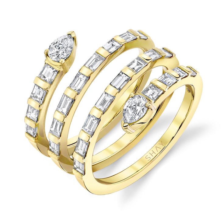 Pear Spiral Baguette Quad Ring