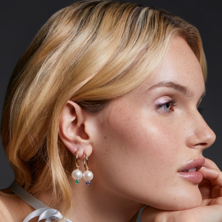 Grace Pearl and Emerald Hoop Earrings