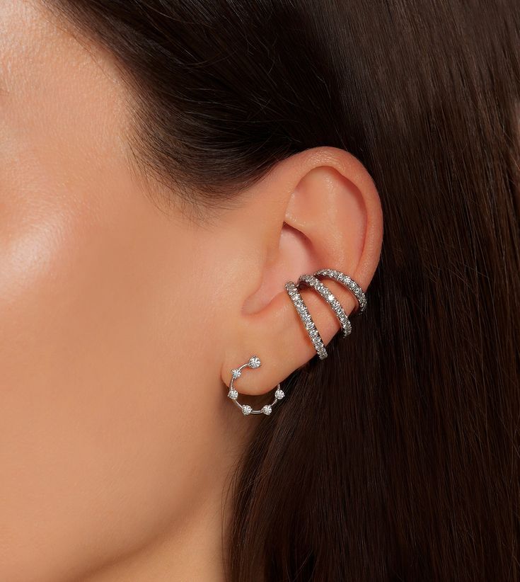 Prive Black Rhodium and Diamond Triple Ear Cuff