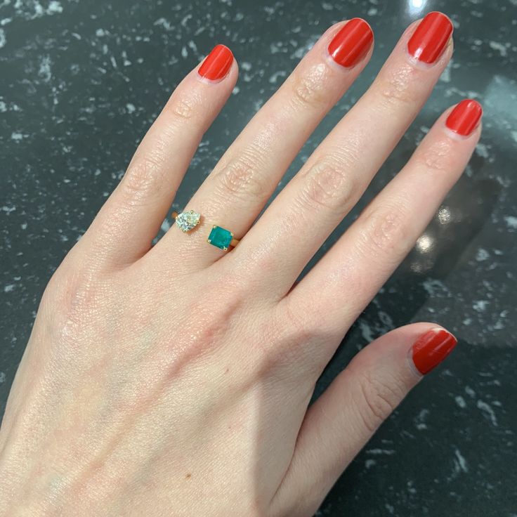 Prive Diamond Pear and Emerald Open Ring