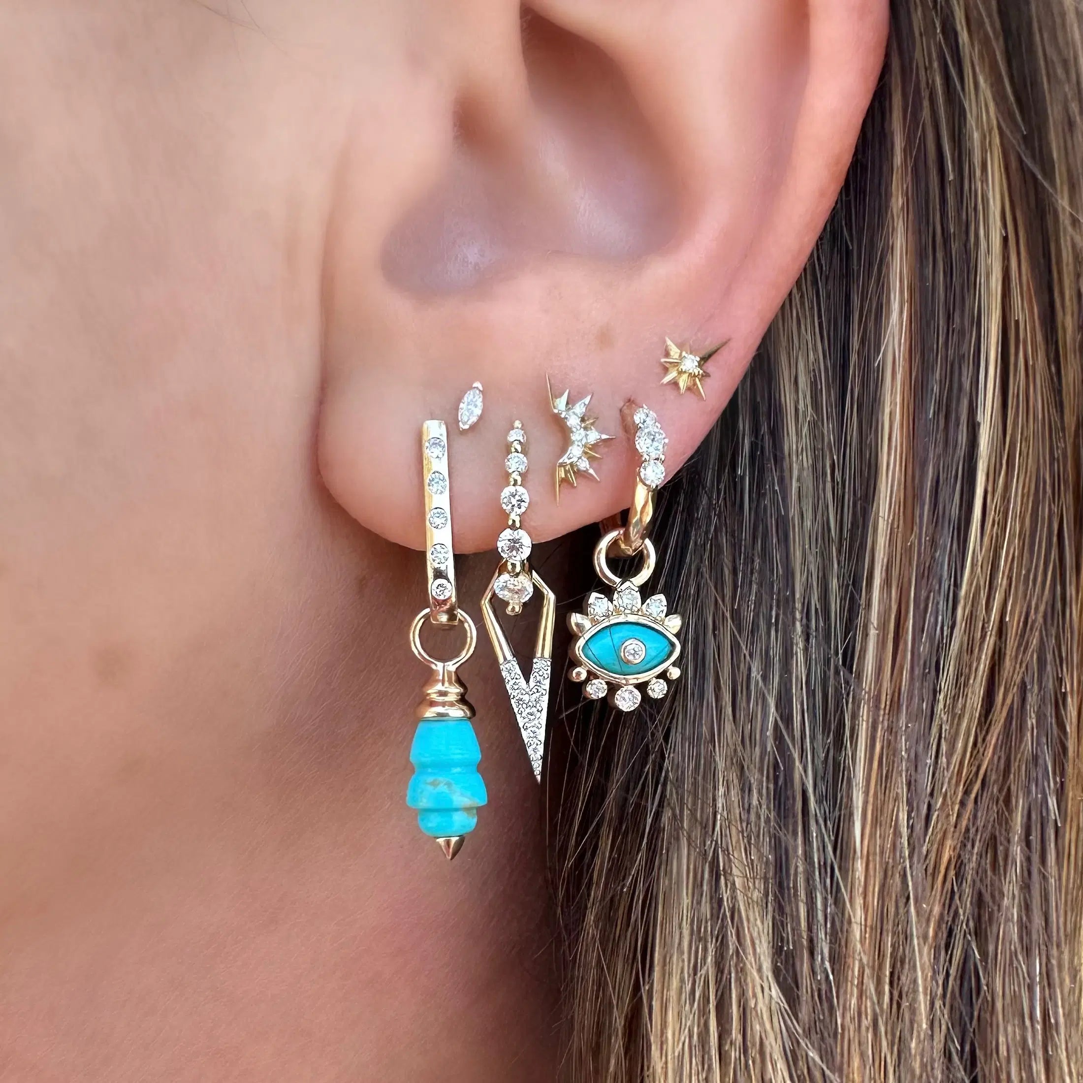 Half Sunburst Pave Stud Earring