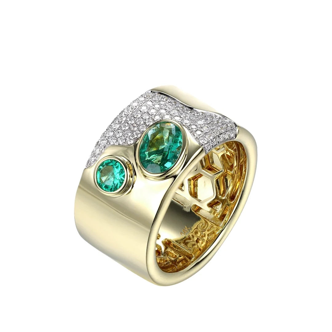 Lava Double Emerald Cocktail Ring
