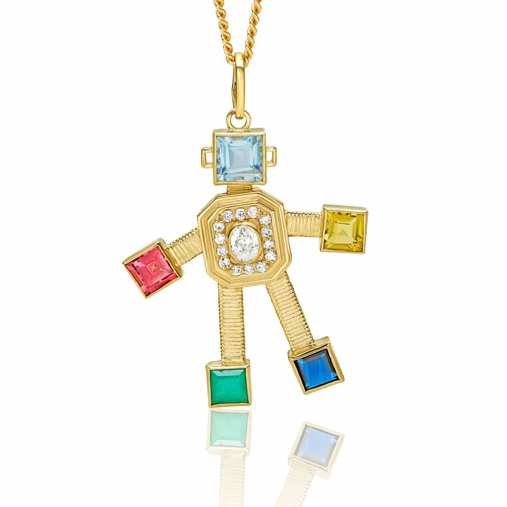 Stack Van Robot Maxi Pendant Diamond Multi Precious Stones