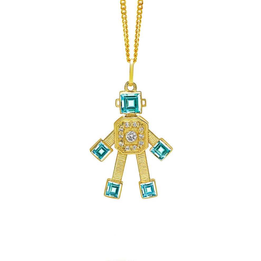 Heart Van Robot Mini Pendant Diamond Aquamarine