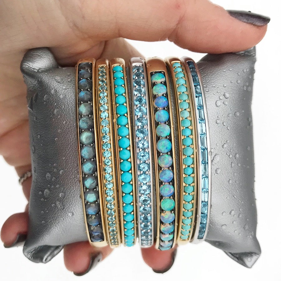 Cirque Slim Oval Hinged Cuff with Blue Topaz Baguettes