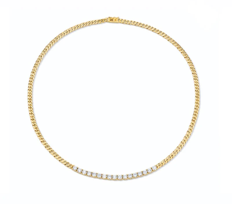 Cuban Link And Short Line Diamond Necklace