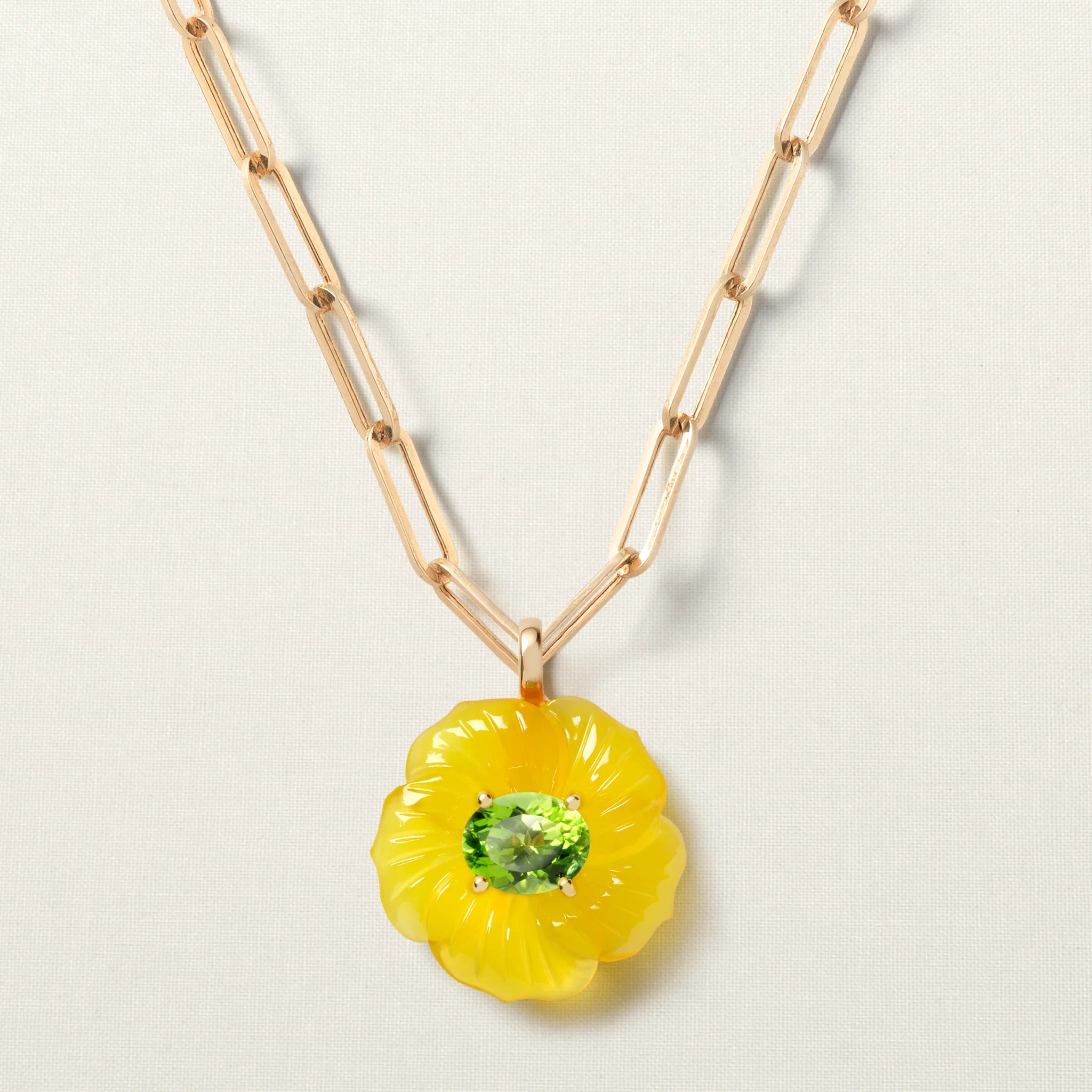 Beach Flower Pendant Big Yellow Chalcedony Peridot