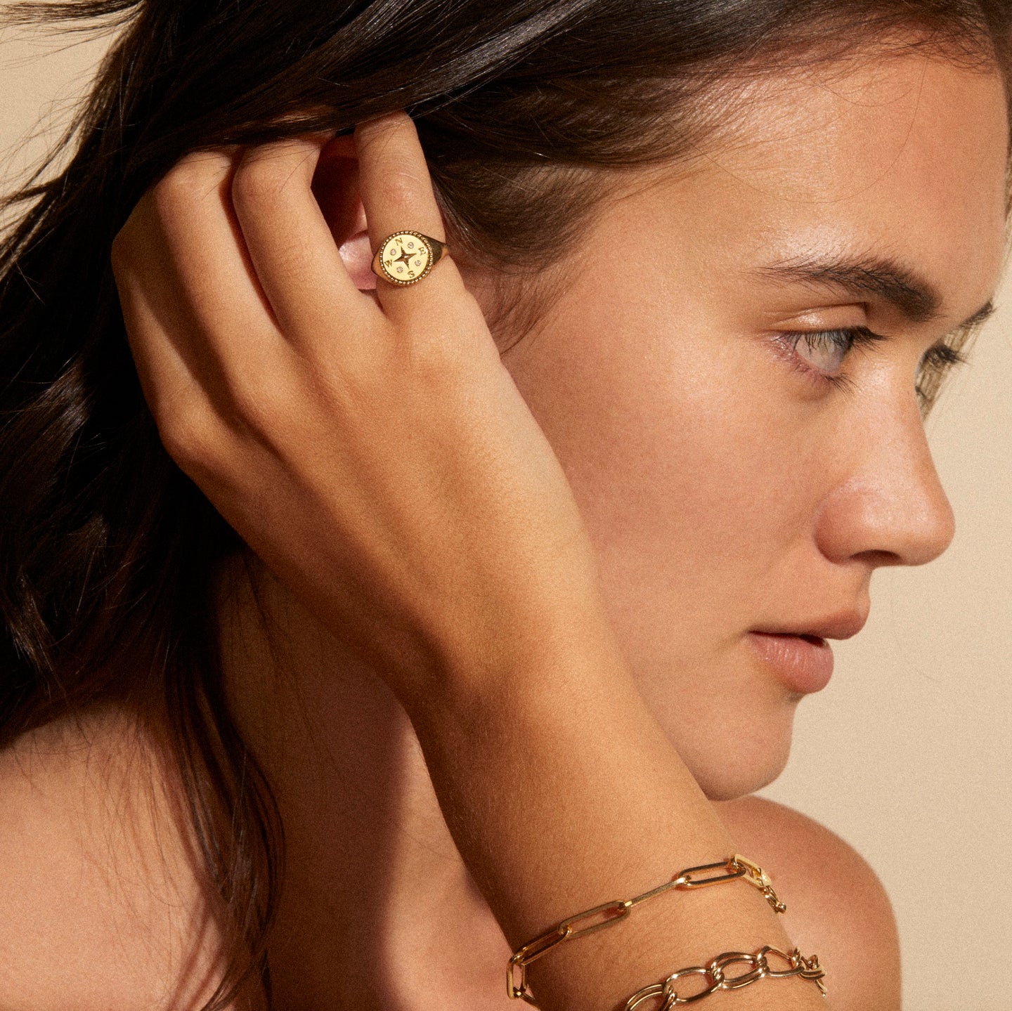 Pave Compass Signet Ring