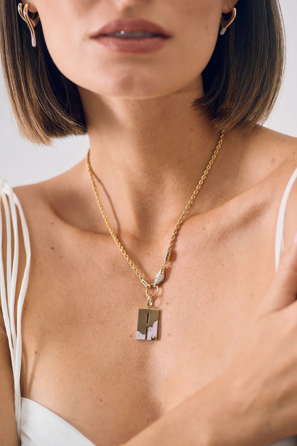 EVIL EYE Lava Rope Chain Diamond Necklace With Connector