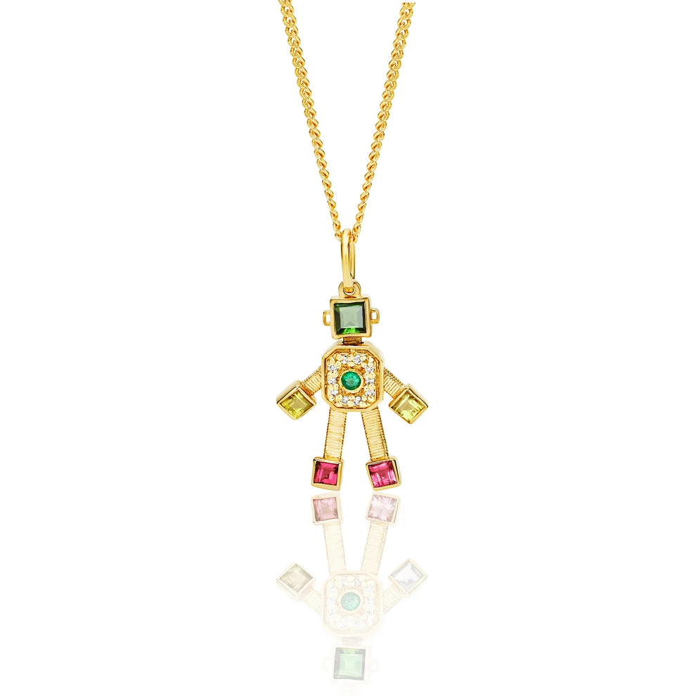 Disco Heart Van Robot Mini Pendant Diamond Emerald Tourmaline