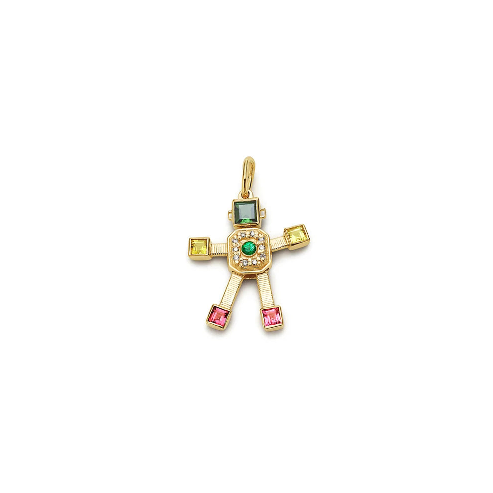 Disco Heart Van Robot Mini Pendant Diamond Emerald Tourmaline