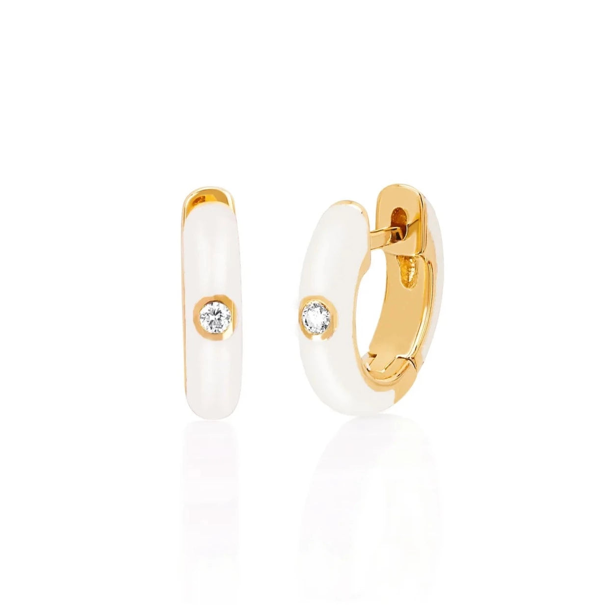 Diamond & White Enamel Huggies