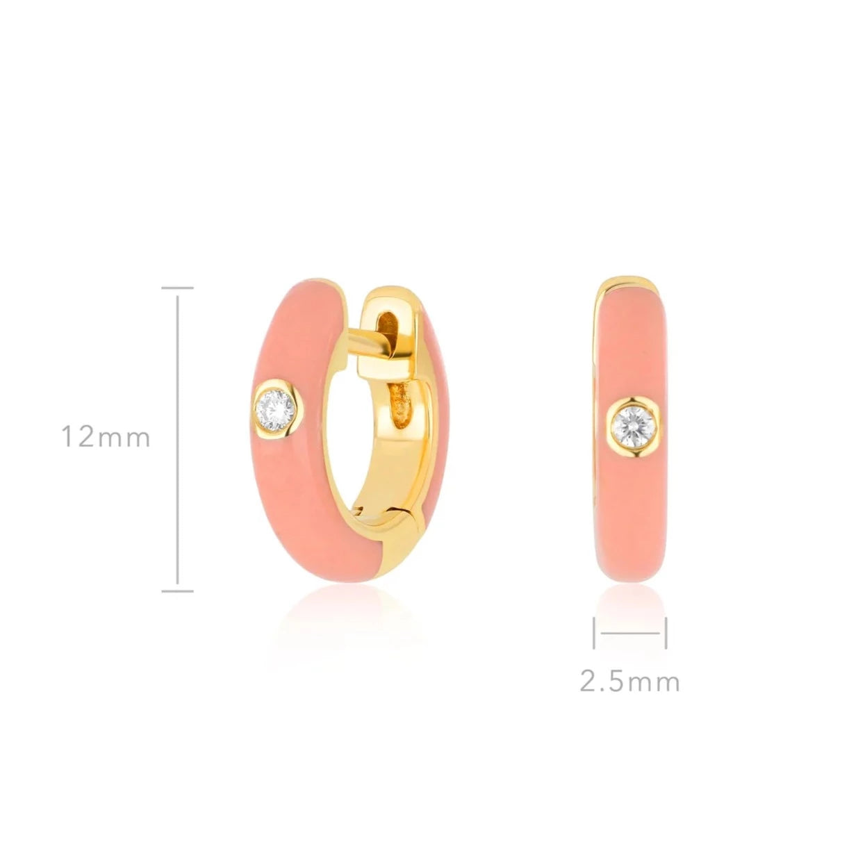 Diamond & Coral Enamel Huggies