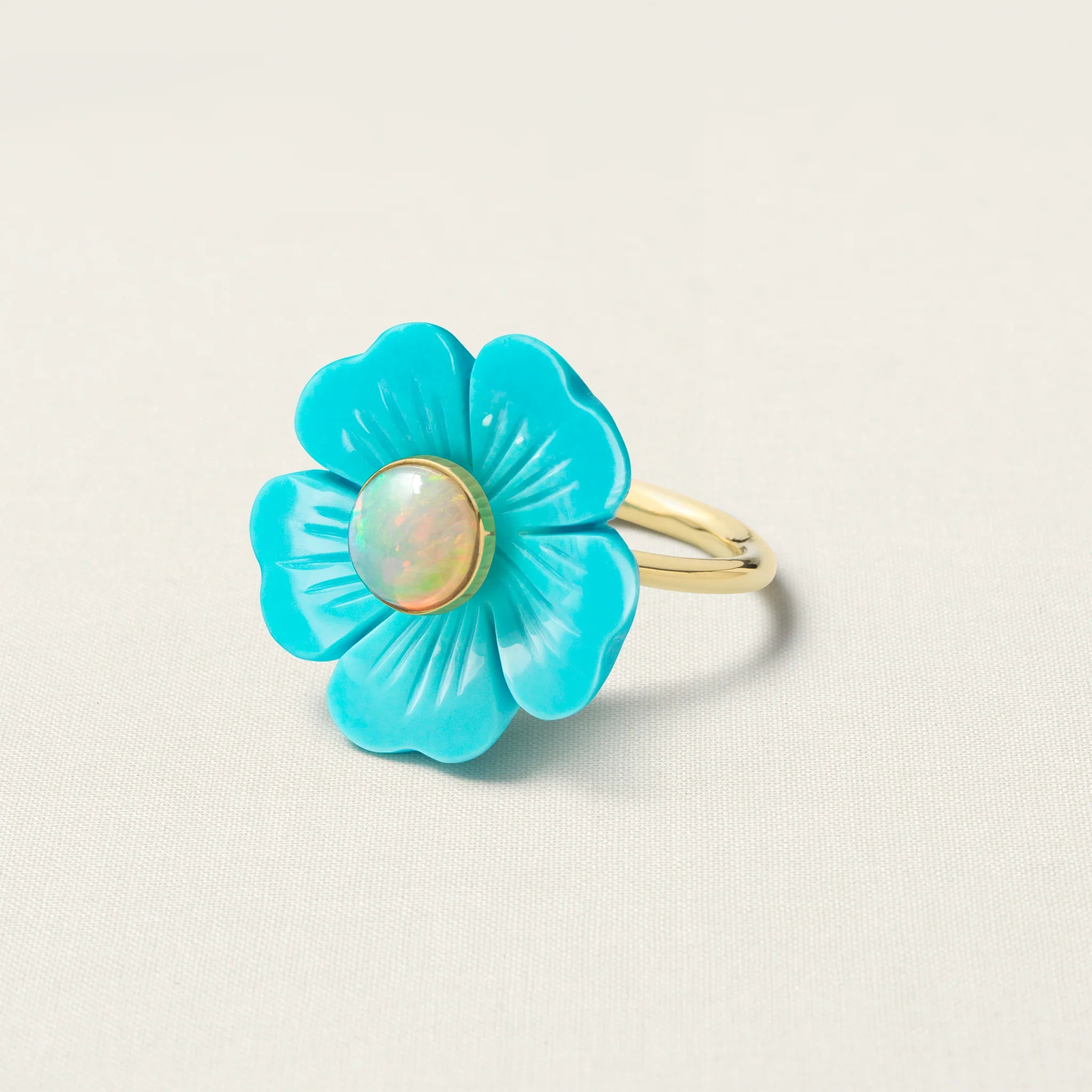 Signature Flower Ring Turquoise Ethiopian Opal