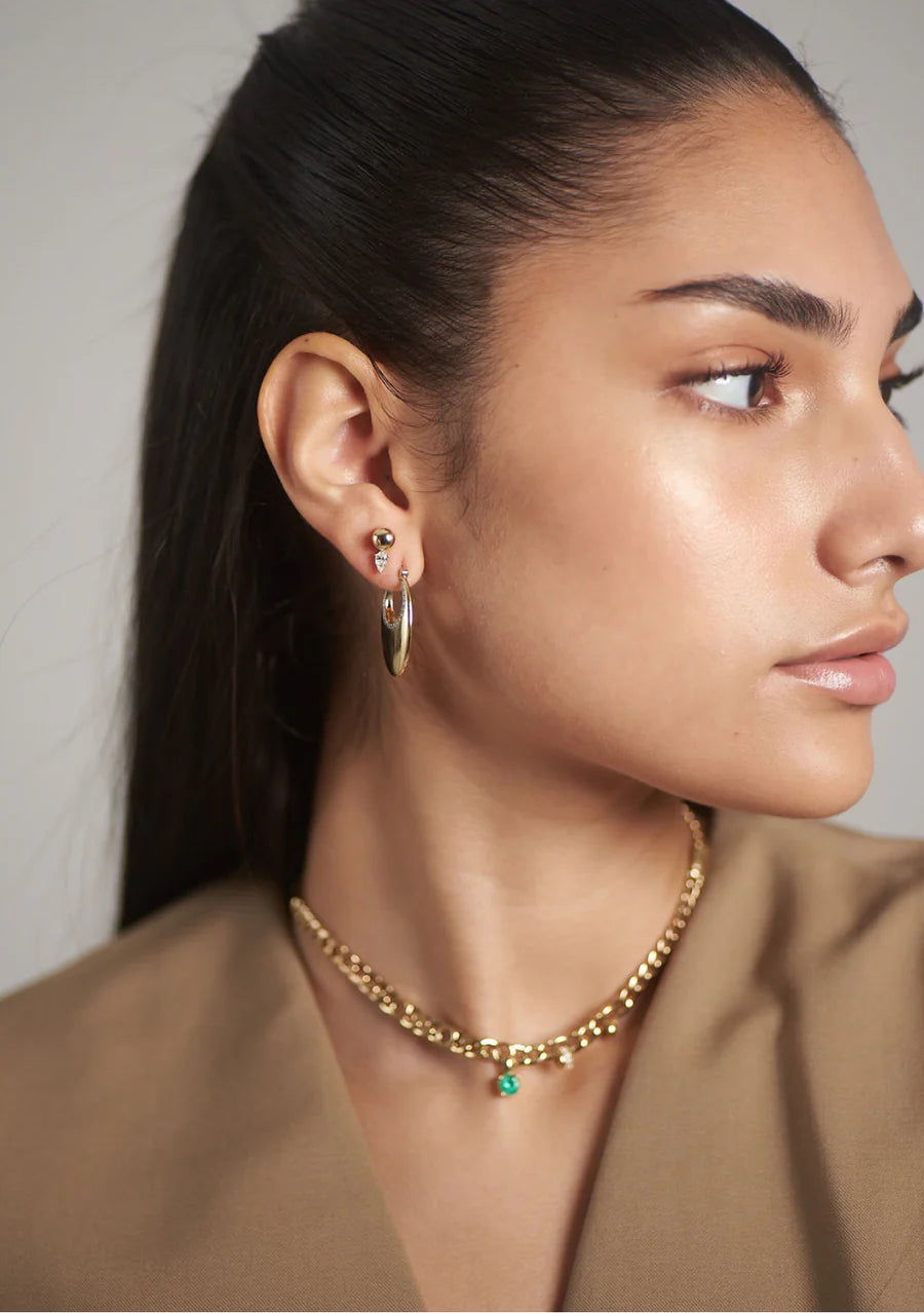 Lava Orbit Medium Gold and Diamonds Hoops Earrings