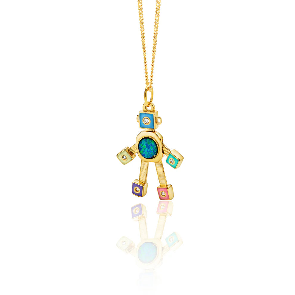Galaxy Van Robot Mini Pendant Diamond Opal Enamel