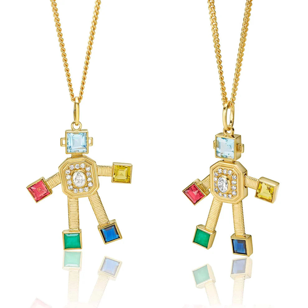 Stack Van Robot Maxi Pendant Diamond Multi Precious Stones