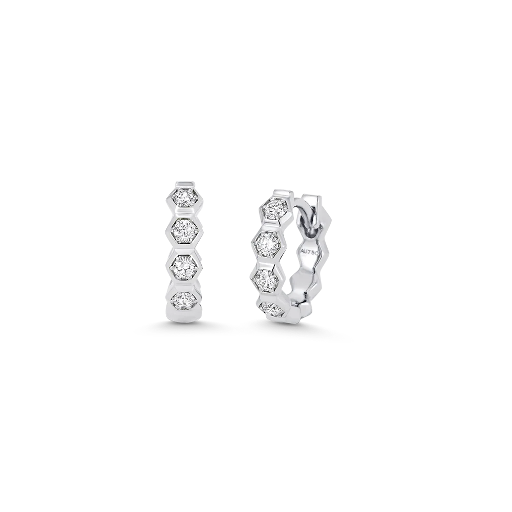Honey Comb Gold & Diamond Huggie Earrings