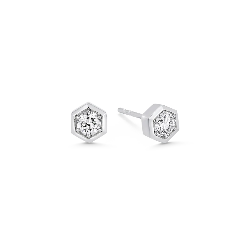 Honey Comb Gold & Diamond Stud Earrings